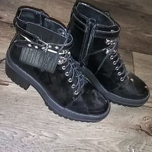 Shiny Black Low Heel Booties